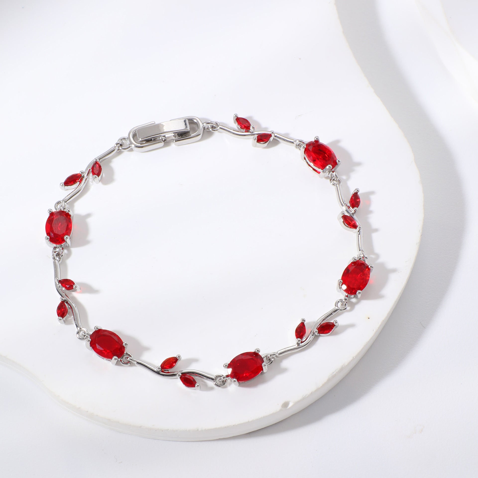 Womens Colorful Leaf Elliptical Geometric Zircon Bracelet