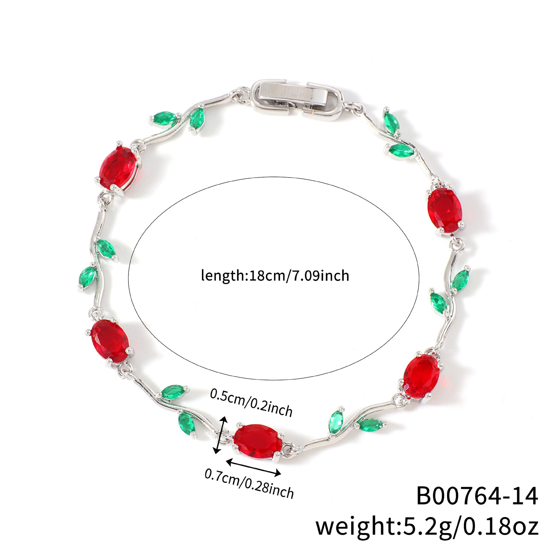 Womens Colorful Leaf Elliptical Geometric Zircon Bracelet