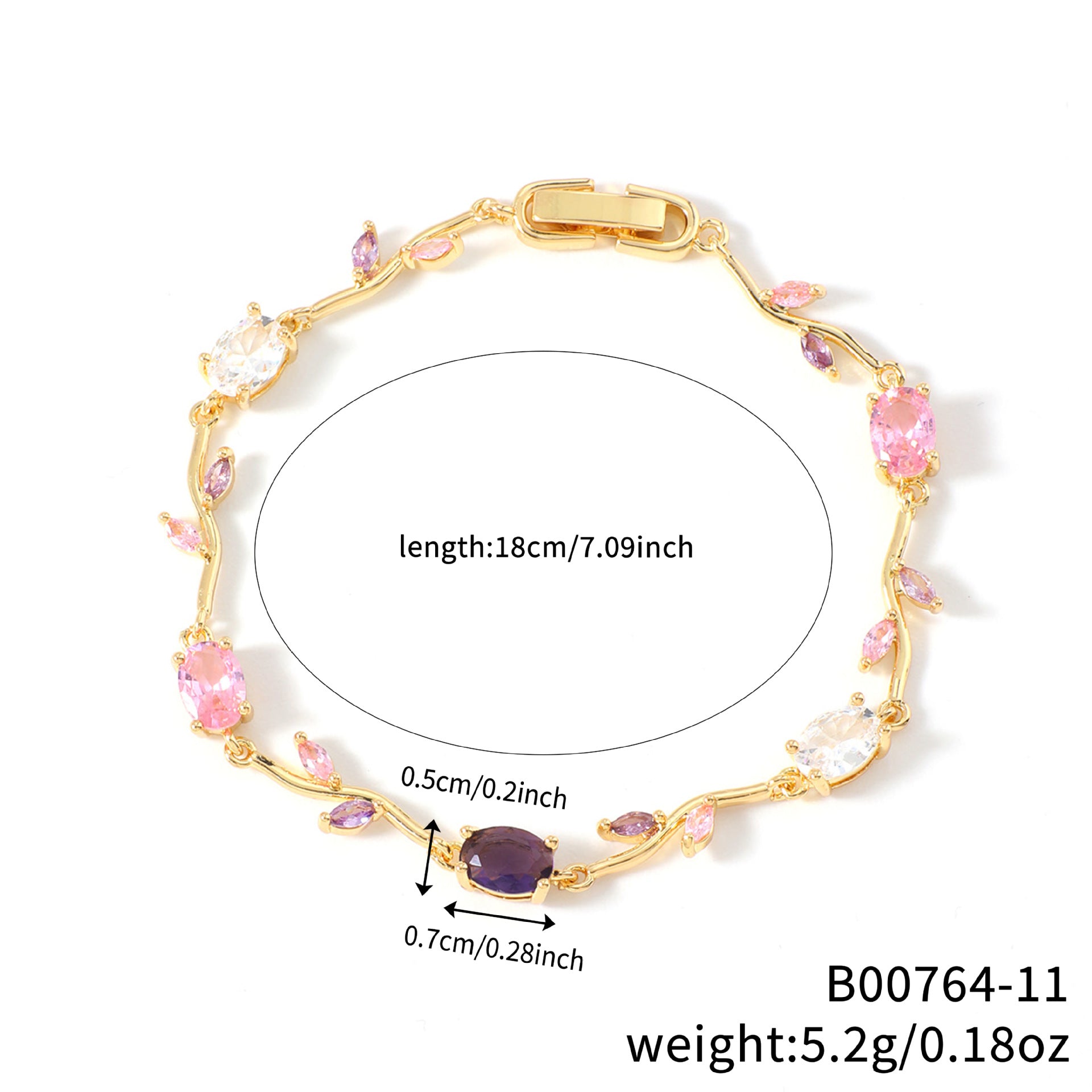 Womens Colorful Leaf Elliptical Geometric Zircon Bracelet