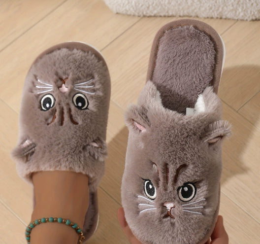 Autumn And Winter Cotton Slippers Men And Women Couple Kitty Cartoon