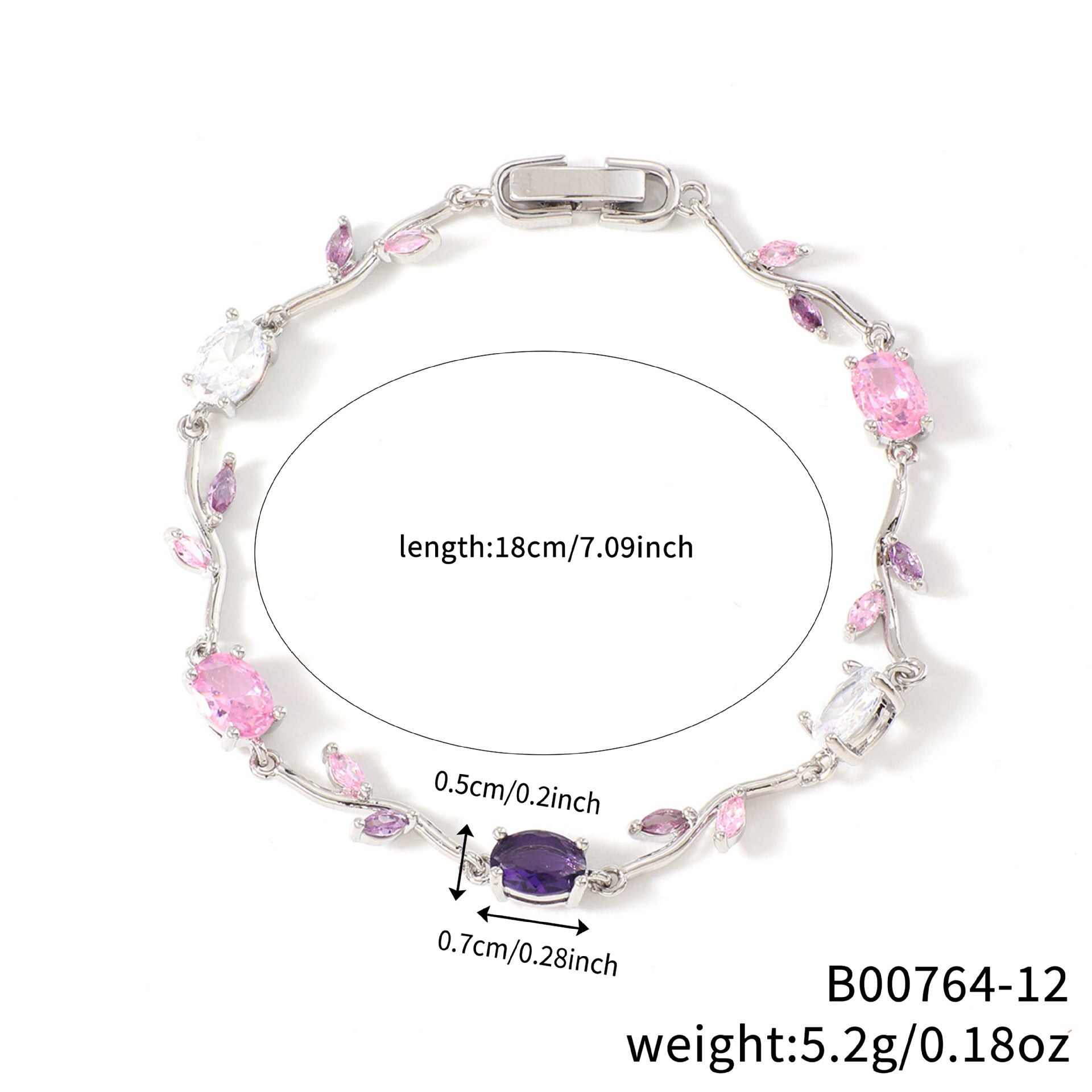 Womens Colorful Leaf Elliptical Geometric Zircon Bracelet