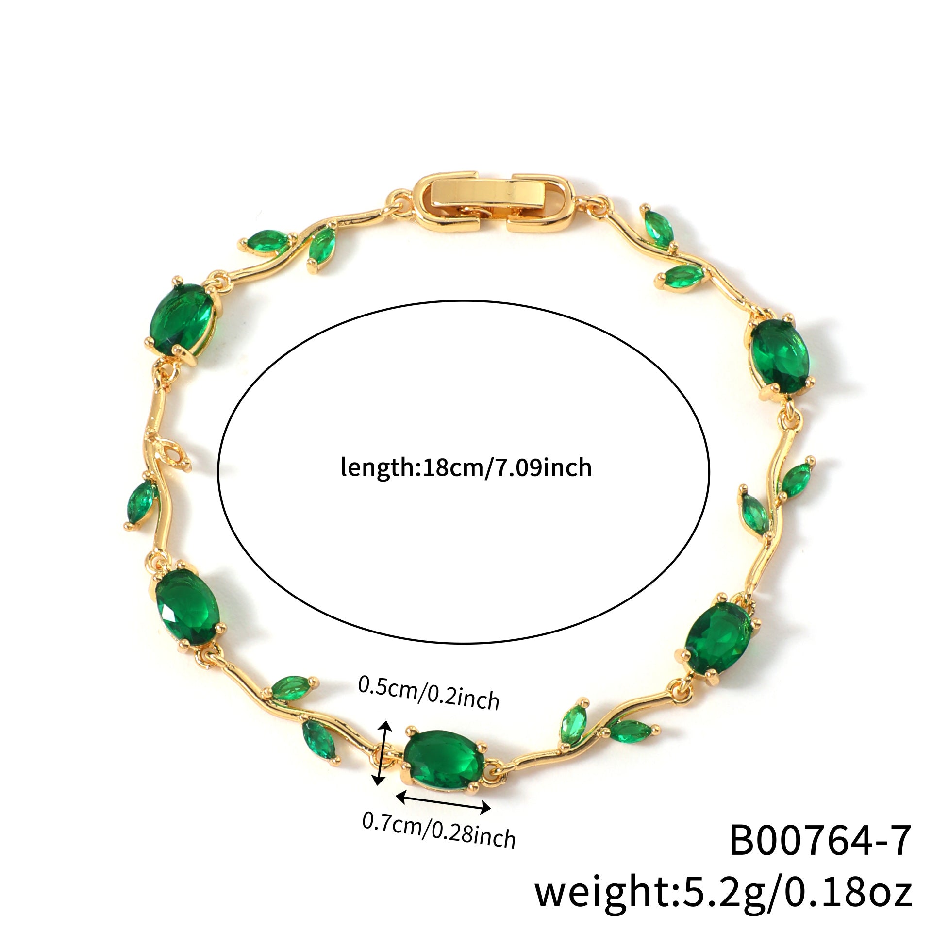 Womens Colorful Leaf Elliptical Geometric Zircon Bracelet