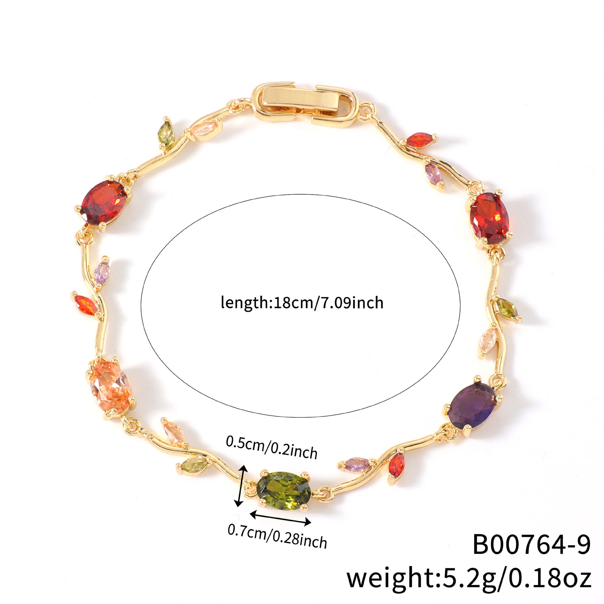Womens Colorful Leaf Elliptical Geometric Zircon Bracelet
